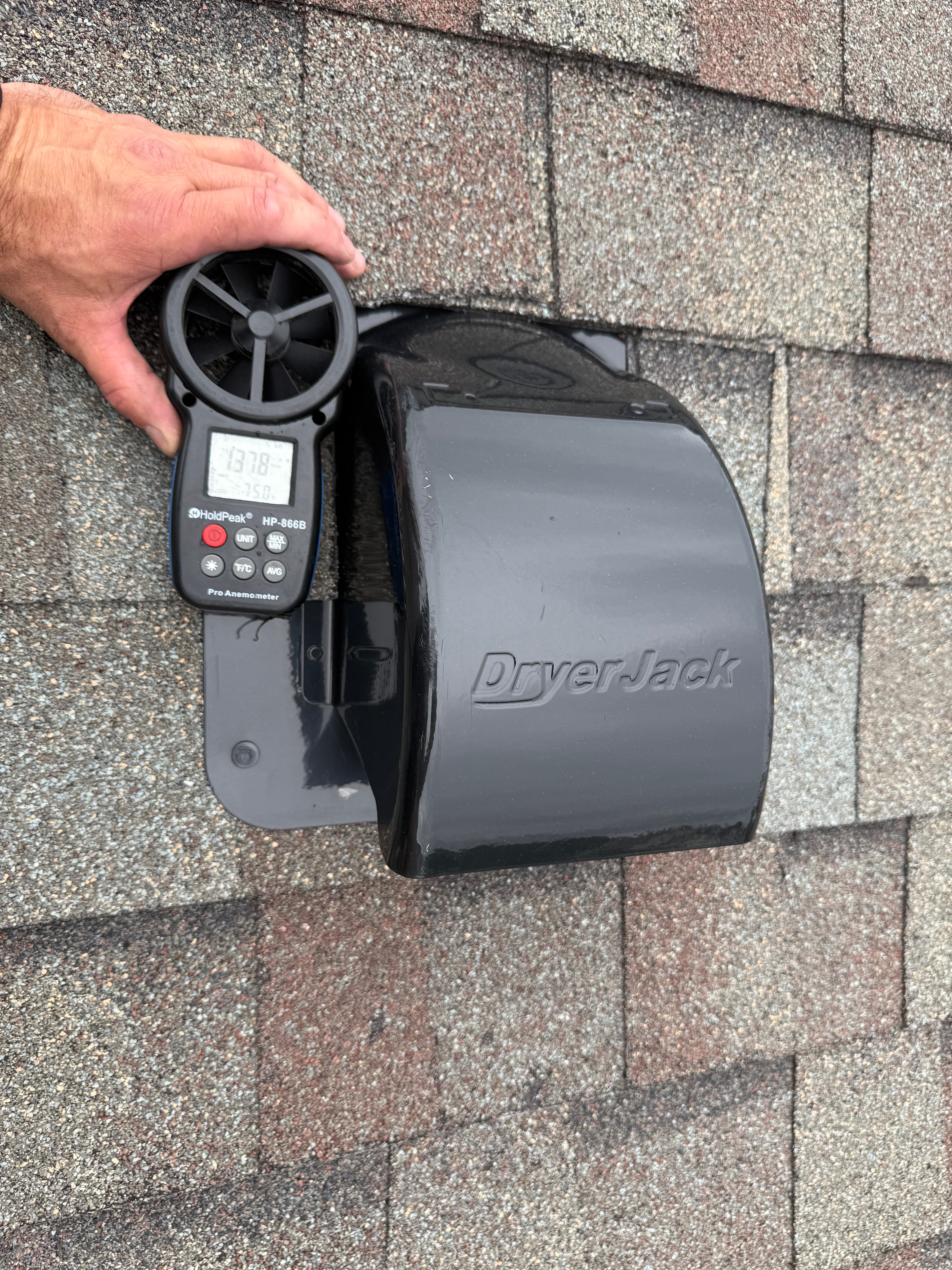 DryerJack roof cap airflow test — Raleigh, NC